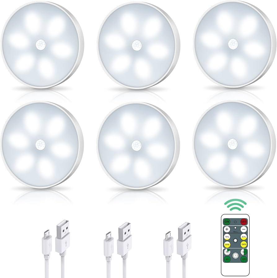 LED Closet Lights Motion Sensor Puck Light, USB Rechargeable Battery Powered Puck Lights with Rem... | Amazon (US)