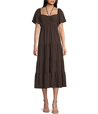 GB Tie Neck Short Sleeve Tiered Maxi Dress - XL | Dillard's