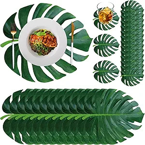 200 Disposable Tropical Palm Leaf Paper Placemats and Coasters Set Summer Hawaiian Luau Placemat ... | Amazon (US)