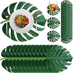 200 Disposable Tropical Palm Leaf Paper Placemats and Coasters Set Summer Hawaiian Luau Placemat ... | Amazon (US)