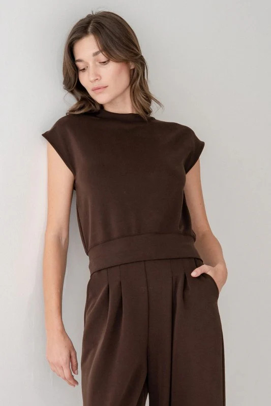 Livie Cap Sleeve Soft Lounge Top - Coffee Brown | Benaar La