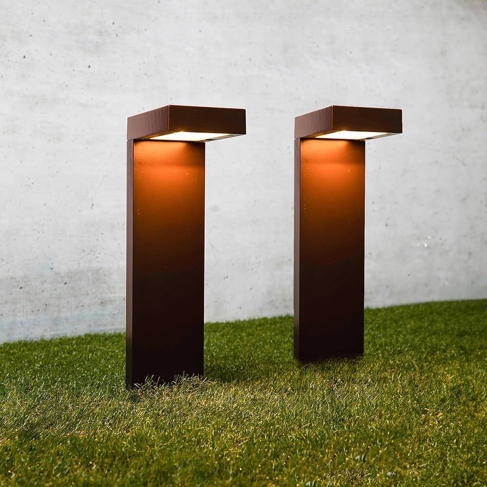 Set of 2 Modern Solar Bronze Metal L-Shaped Path Lights with Bright LED, Solid Metal Groundstake | Amazon (US)