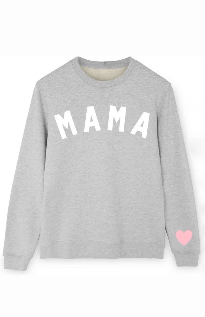 REORDER: MAMA Heart Sleeve Sweatshirt: Heather Gray/Pink | Shophopes