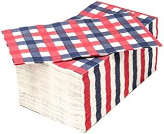 PARTY CHIC 4th of July Napkins - Red and White GinghamDisposable Guest Napkin - 50 pack of Paper Nap | Amazon (US)