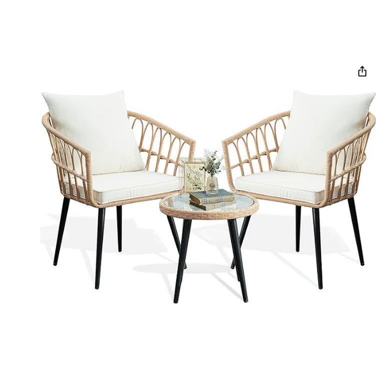 FHFO 3 Piece Patio Bistro Set, Outdoor Wicker Apartment Balcony Furniture Sets, Rattan Table and ... | Walmart (US)