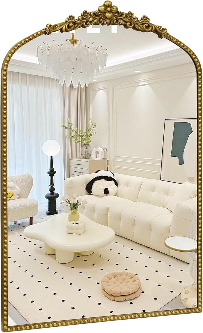 Arch Wall Mirror, Antique Mirror Baroque Style 24"x 36", Metal Beaded Frame Large Modern Mirror f... | Amazon (US)