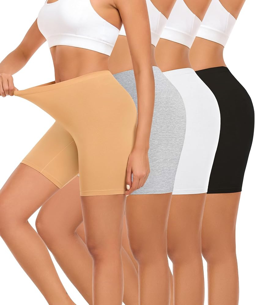 Paquete de 4 pantalones cortos de algodón para mujer, pantalones cortos antirozaduras para debaj... | Amazon (US)