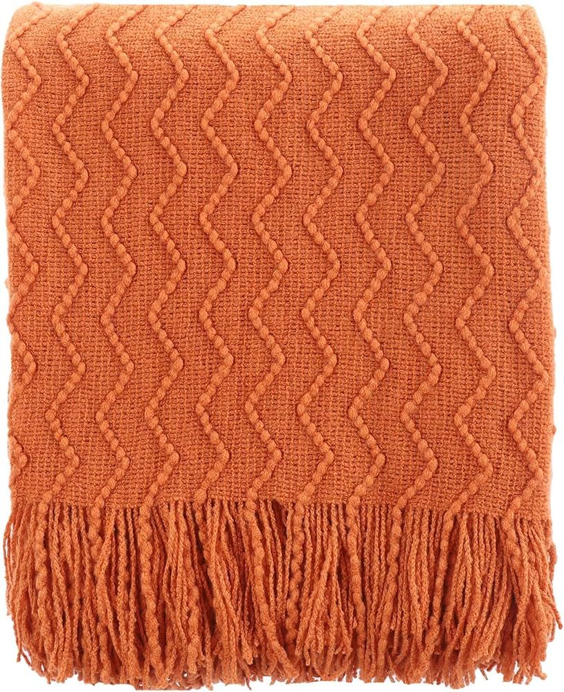 BATTILO HOME Burnt Orange Throw Blanket for Couch, Decorative Fall Throw Blanket with Tassels Hal... | Amazon (US)