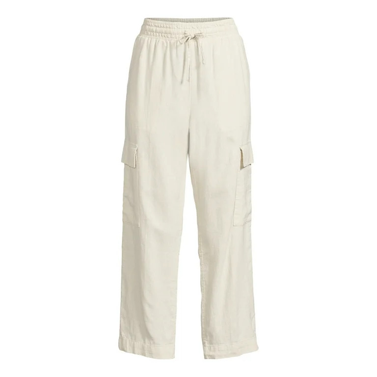 Time and Tru Women's Linen Blend Cropped Cargo Pants, 28" Inseam, Size XS-XXXL | Walmart (US)