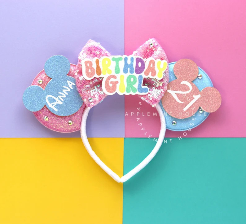 Birthday Girl ears, Birthday Mickey Ears, Minnie Ears, Mickey ears, Birthday ears, Birthday Minni... | Etsy (US)