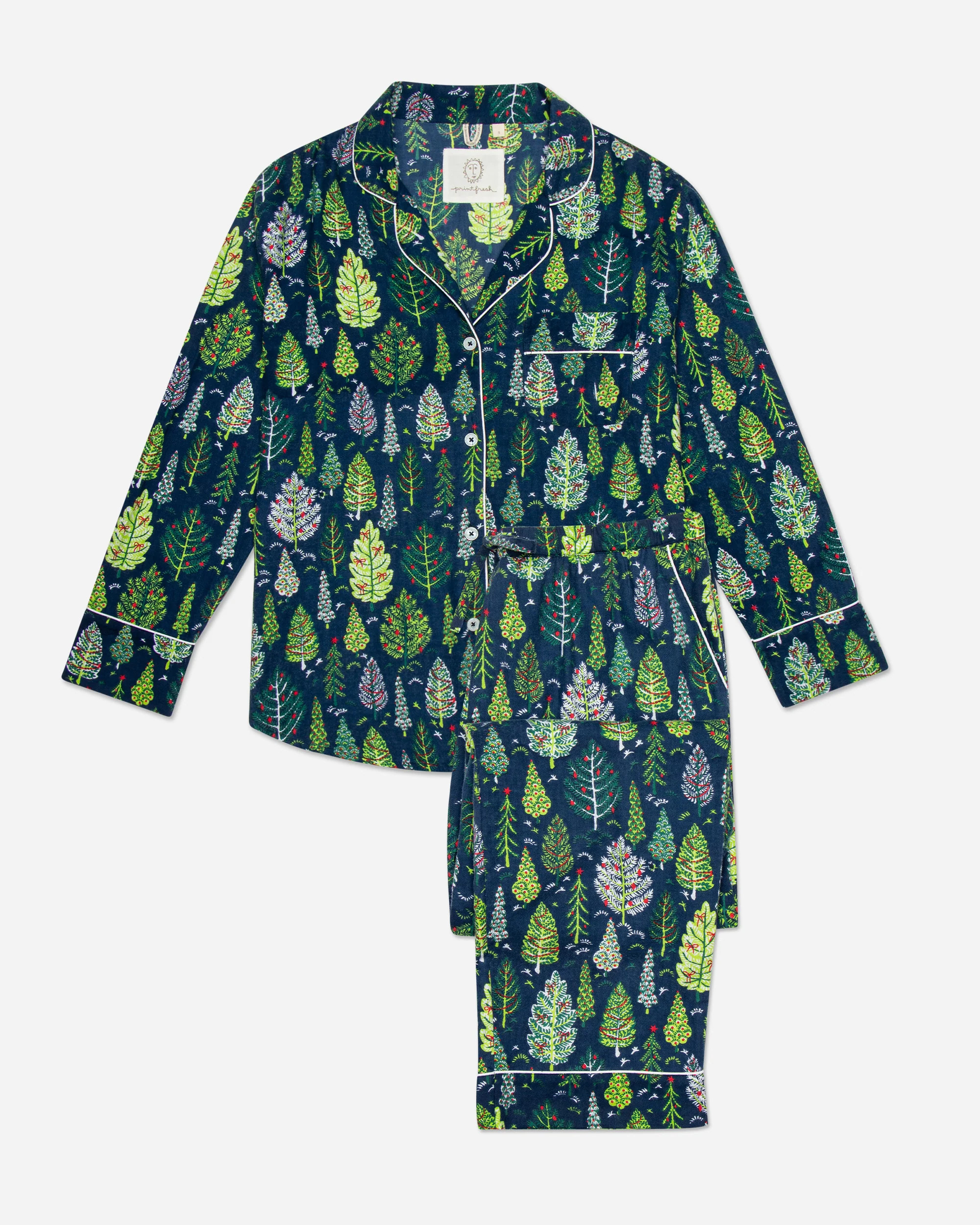 Twinkling Trees - Flannel Long Sleep Set - Indigo | Printfresh