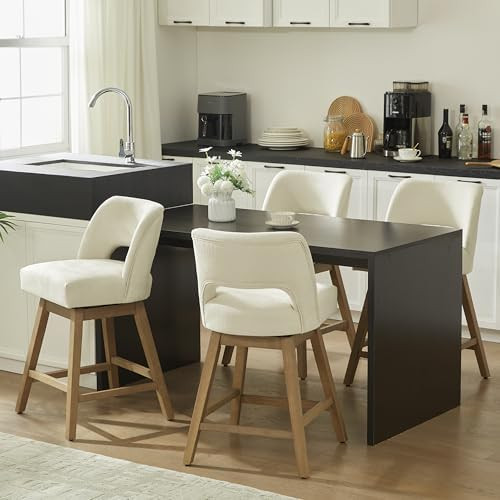 VKNOW 27" Swivel Bar Stools Set of 4, Upholstered Counter Height Bar Stools with Backrest and Rub... | Amazon (US)