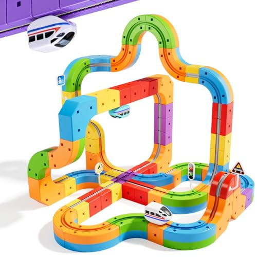 KlickRail Electric Train Set Flexible Race Track for Kids 4 6 7 8, 88 Pcs Car Track for Toddlers 3-5, Building Toy Train Track Gravity-Defying 3D Embedded Layouts & Motorized Car, STEM Easter Gift | Amazon (US)