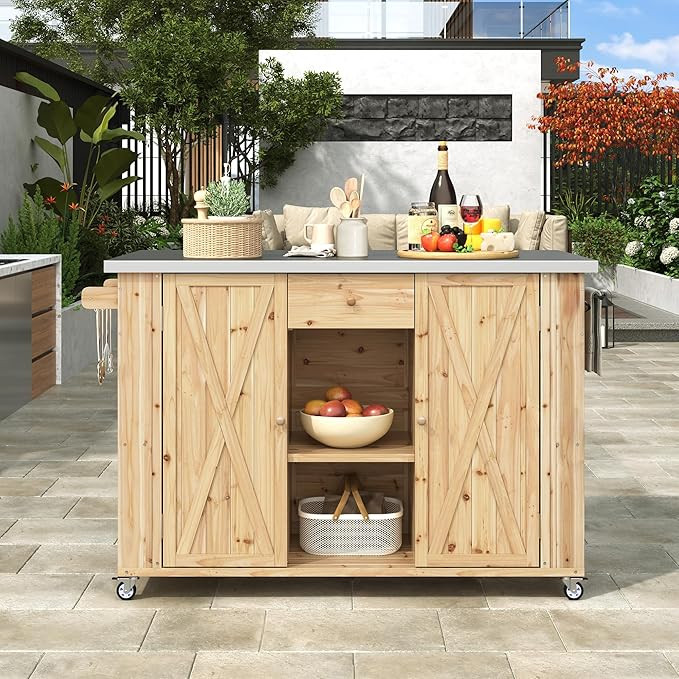 LUMISOL Outdoor Kitchen Island with Stainless Steel Top, Farmhouse Fir Wood Outdoor Grill Table w... | Amazon (US)