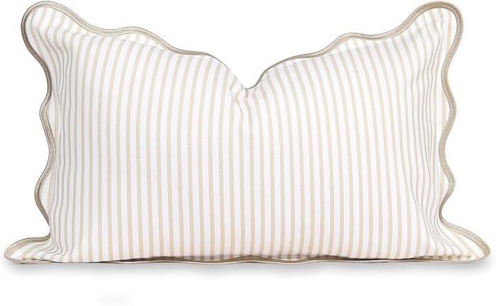 Hofdeco Premium Coastal Patio Indoor Outdoor Scalloped Lumbar Pillow Cover Only, 12"x20" Water Re... | Amazon (US)
