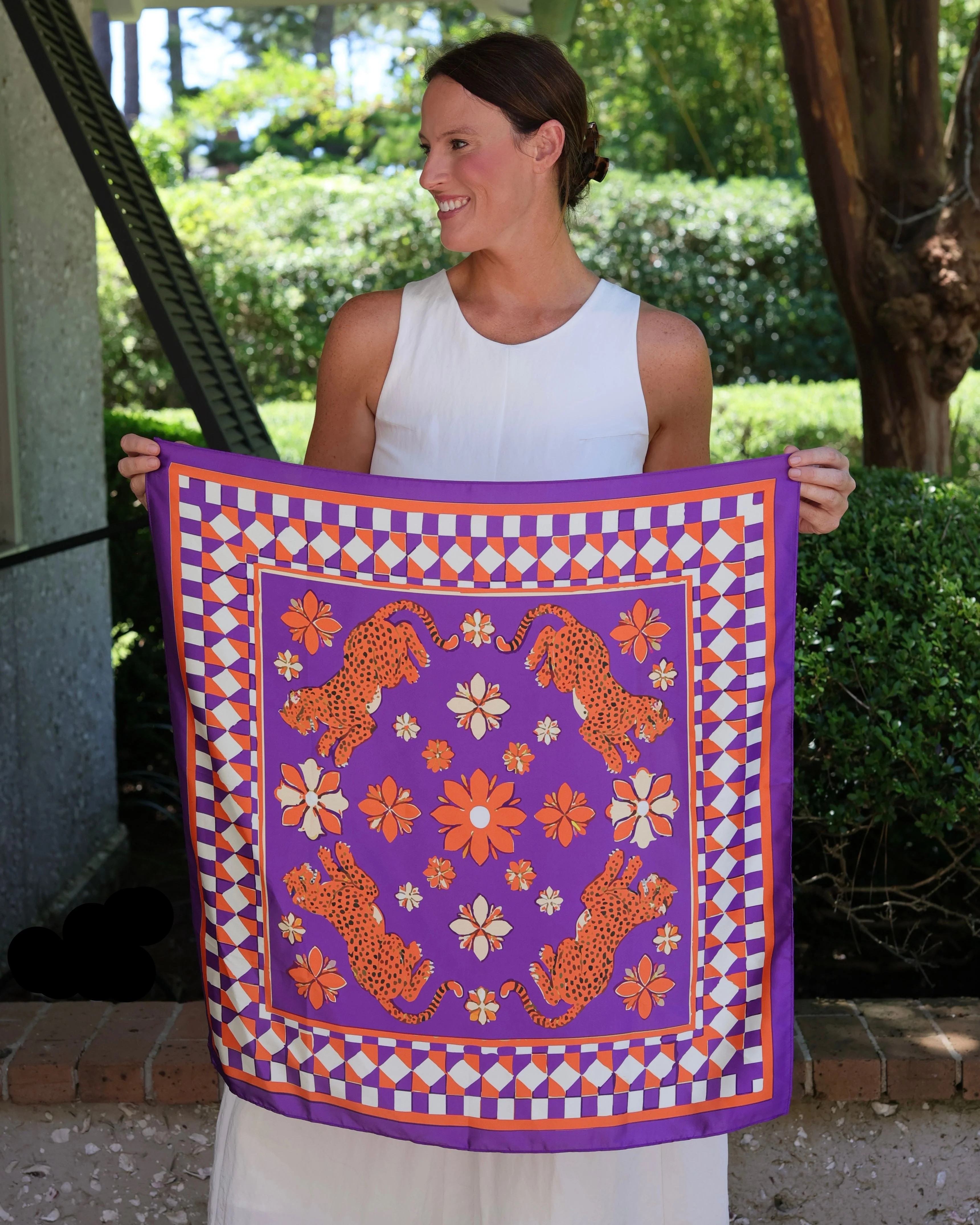 Hollis Scarf Medium Purple Orange | Caroline Hill