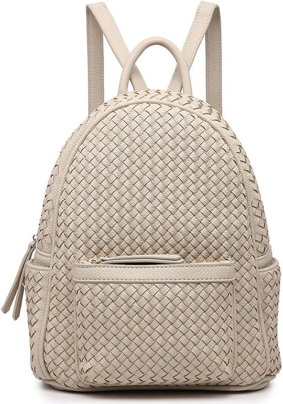 Women Backpack Purse Woven Trendy Stylish Casual Dayback Handbag (Small Beige Woven) | Amazon (US)