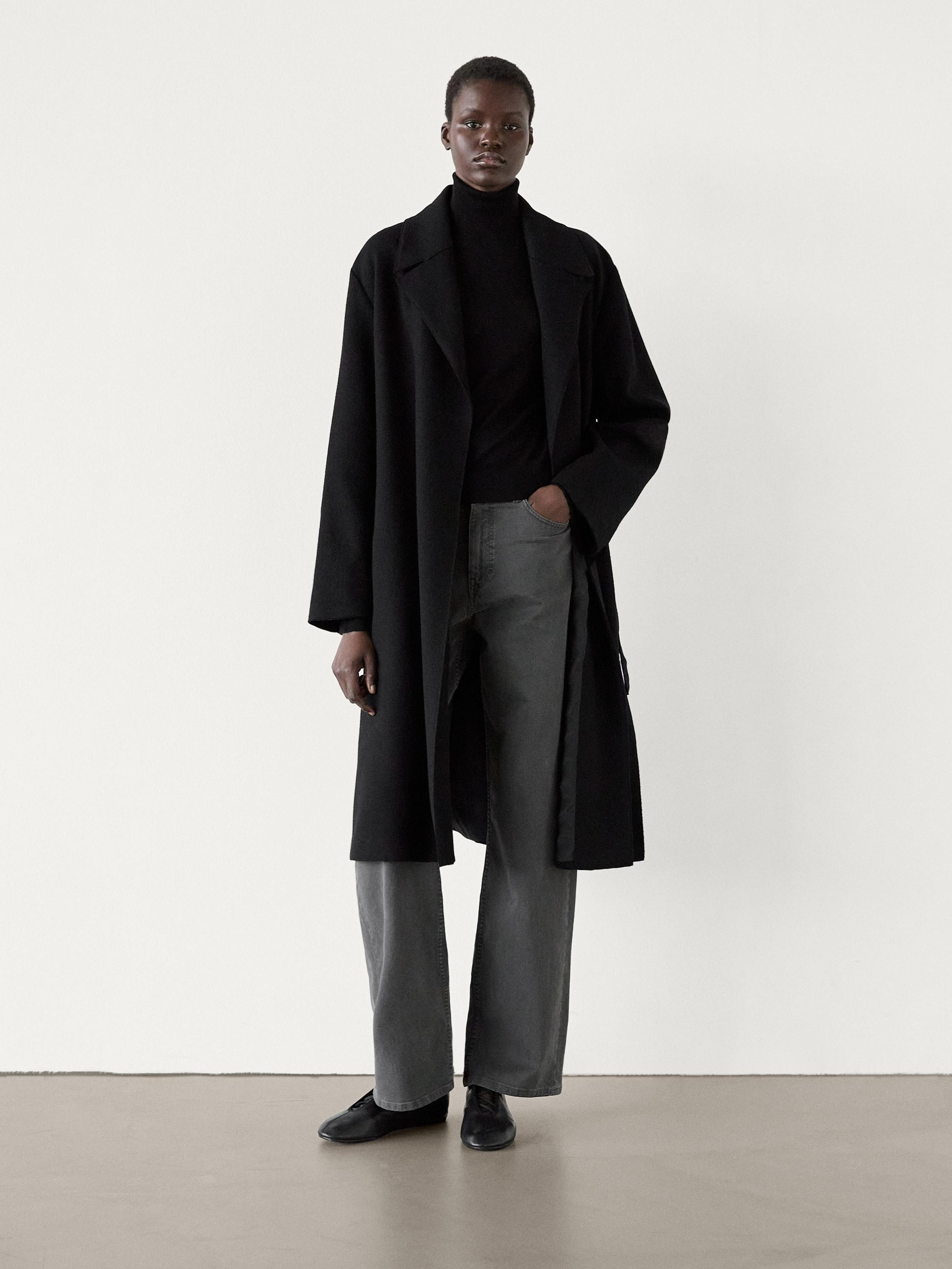 Long 100% wool coat with belt | Massimo Dutti US