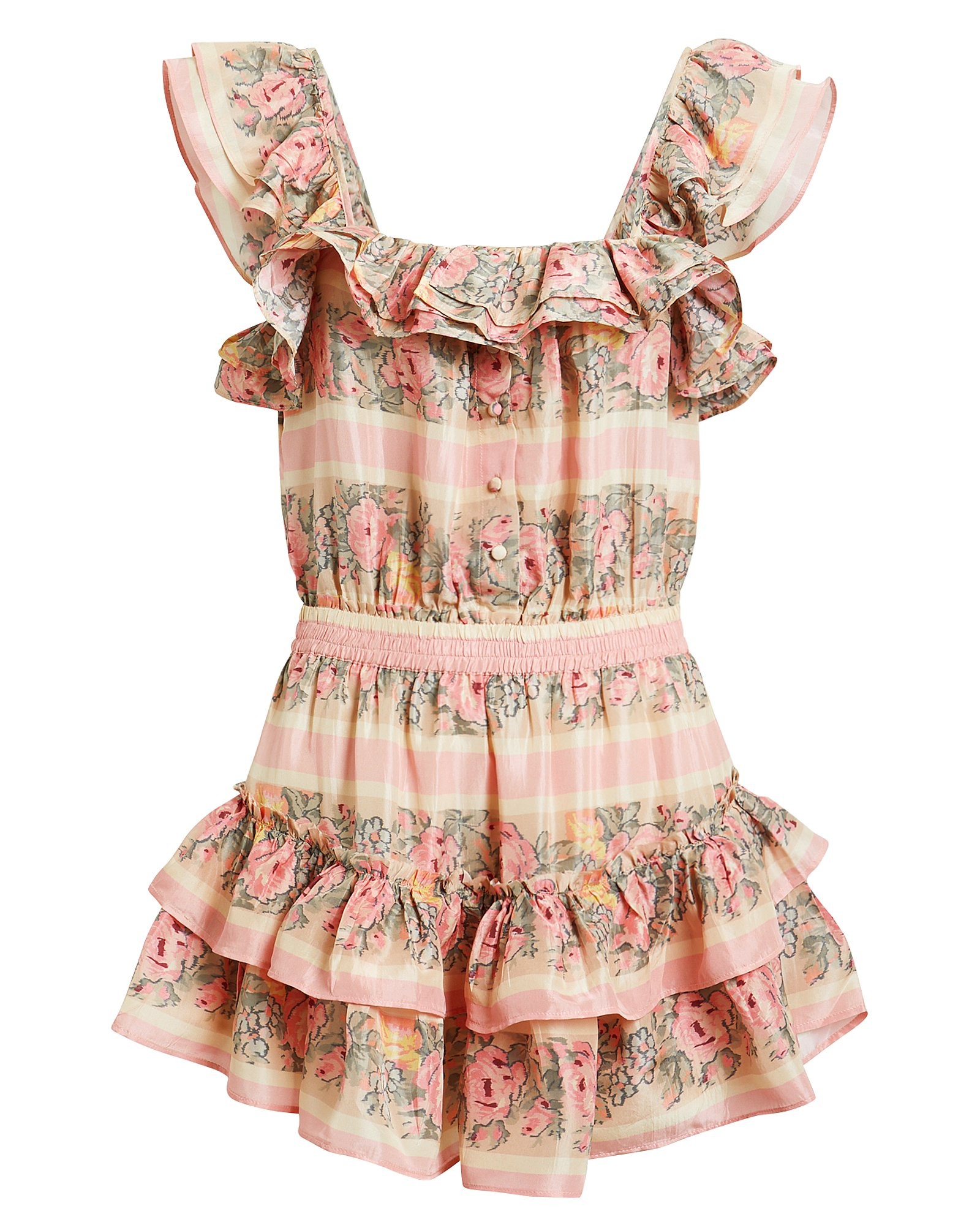 LOVESHACKFANCY Marina Ruffle Mini Dress Rose/Stripe/Beige P | Intermix