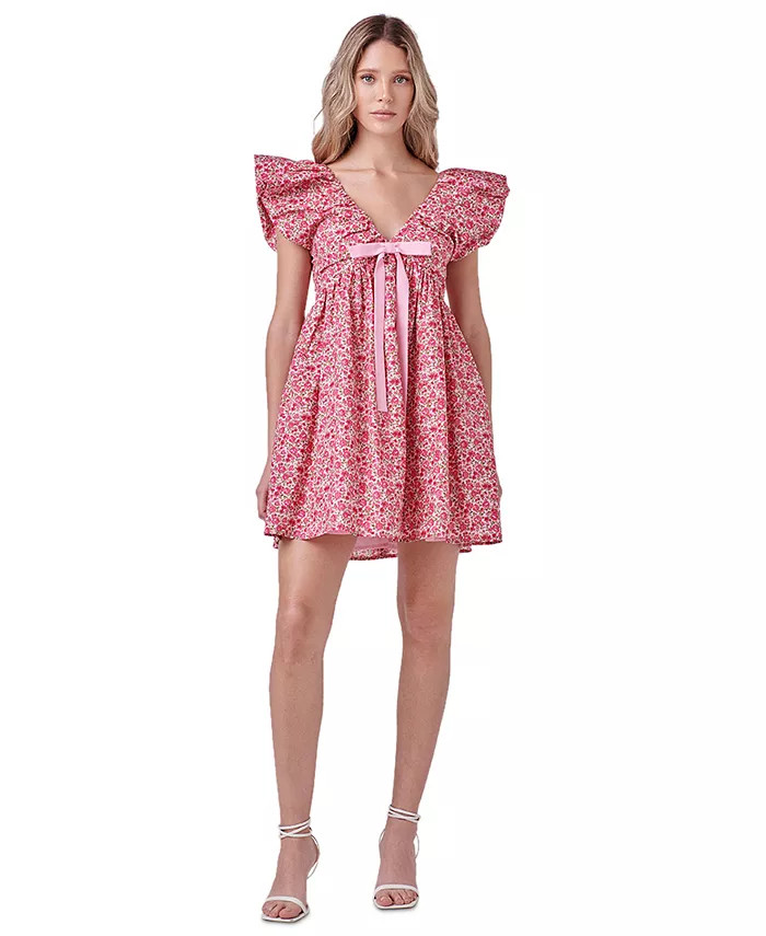 Women's Floral-Print Flutter-Sleeve Mini Dress | Macy's
