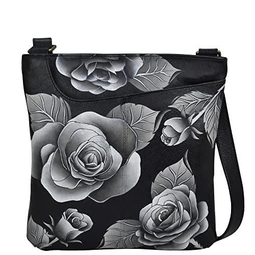 Anna by Anuschka Women's Hand Painted Genuine Leather Medium Crossbody - Romantic Rose Black | Amazon (US)