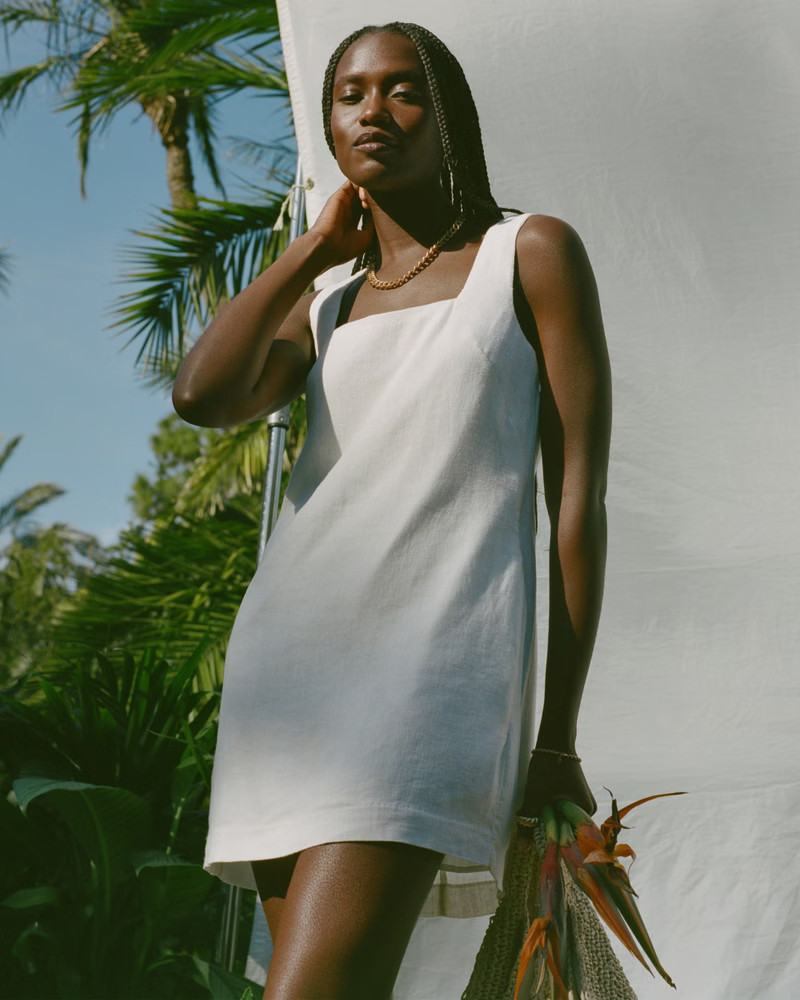 Linen-Blend Wide Strap Mini Dress | Abercrombie & Fitch (US)