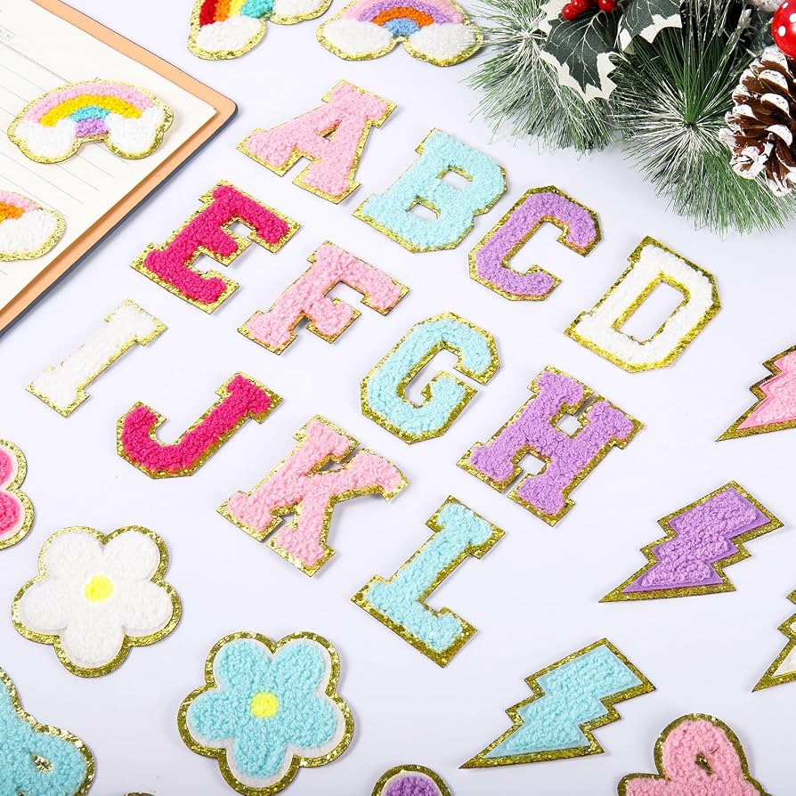 72 Pcs Embroidered Chenille Patches Self Adhesive for DIY Clothing,Include 52 A-Z Varsity Letters... | Amazon (US)