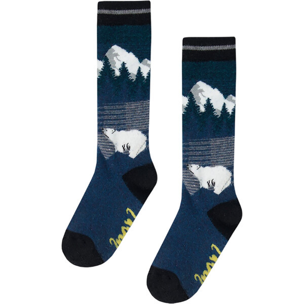 Mountain & Polar Bears Pattern Ski Socks, Majolica Blue | Maisonette