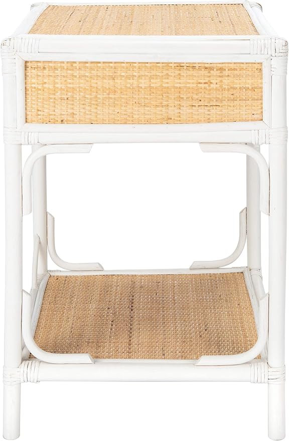 SAFAVIEH Home Collection – Roya White & Natural Nightstand with Drawer & Shelf, Coastal Accent ... | Amazon (US)