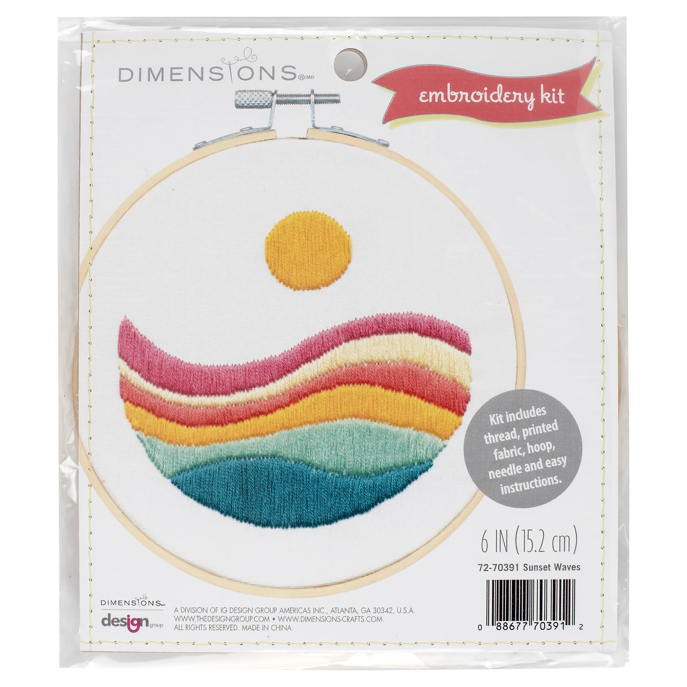 Dimensions Sunset Waves Embroidery Kit, 6" Diameter, for Ages 6 and Up | Walmart (US)