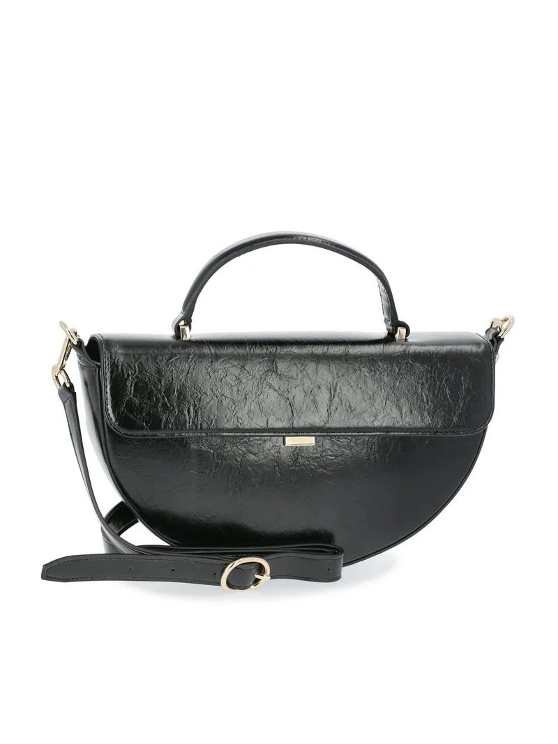 Scoop Women's Faux Leather Half Moon Satchel Bag, Black | Walmart (US)