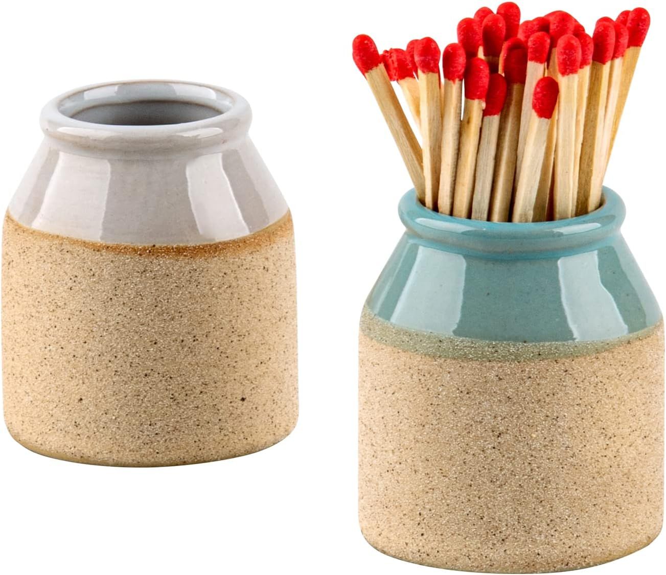 Match Cloche Decorative Matches Jar with Match Striker Set of 2 Mini Pottery Match Holder with St... | Amazon (US)