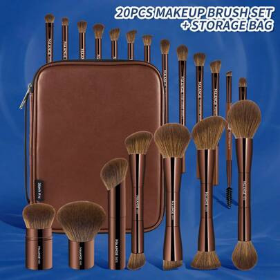 20pcs Professional Makeup Brushes Set With Storage Box, Soft Foundation, Eyeshadow, Eyebrow, Blending, Highlighter, Blush, Contour, Concealer, Kabuki | SHEIN