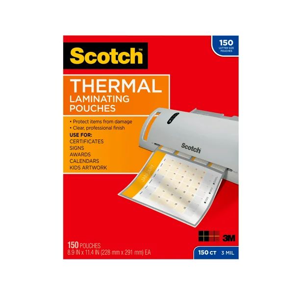 Scotch Thermal Laminating Pouches, 8.5"x 11", Letter Size Sheets, 3 Mil Thick, 150 Count | Walmart (US)