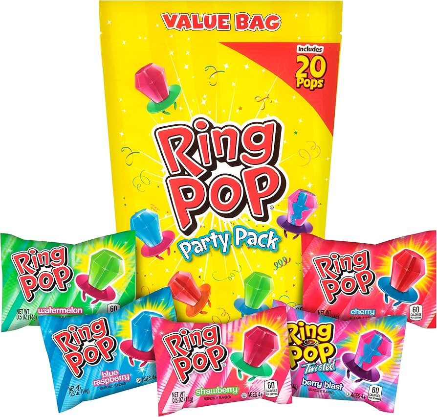 Ring Pop Individually Wrapped Bulk Lollipop Variety Party Pack – 20 Count Lollipop Suckers w/ A... | Amazon (US)