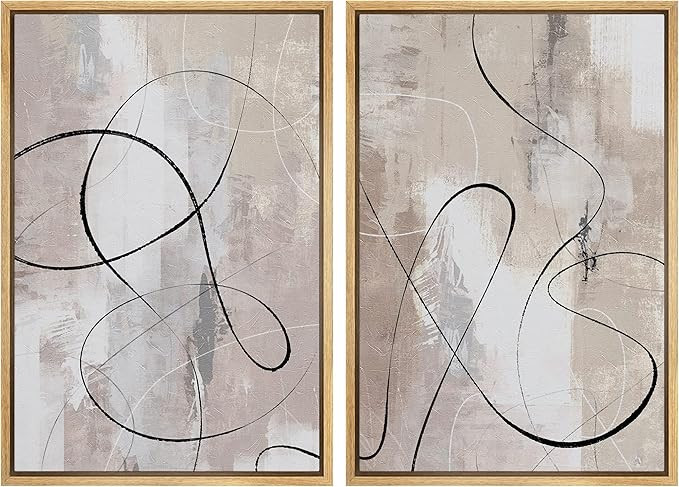 SIGNWIN Framed Canvas Print Wall Art Set Industrial Brown Gray Line Art Collage Abstract Geometri... | Amazon (US)