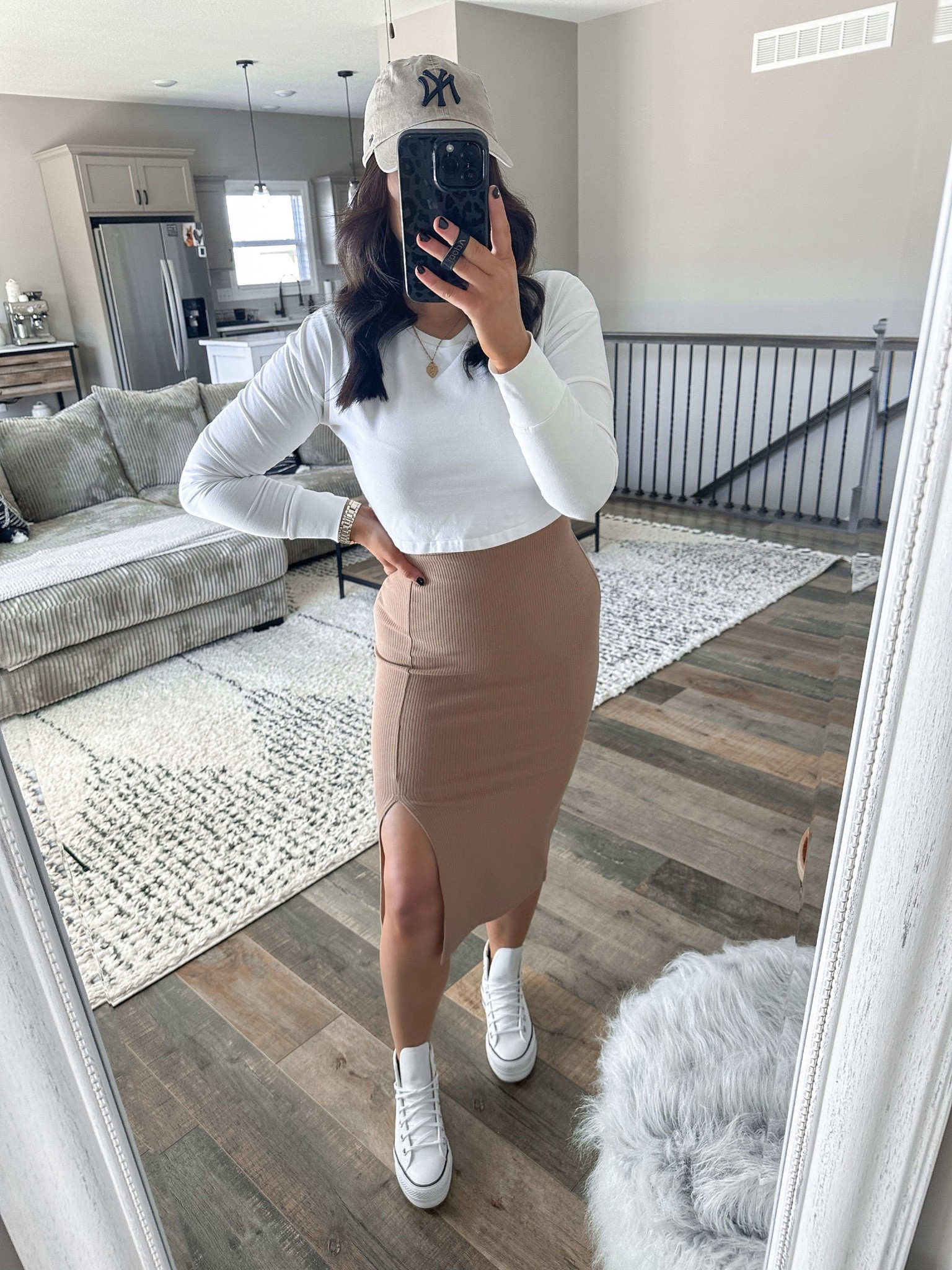 Top — small
Skirt — xxs

Platform converse sneakers | tan midi skirt | bodycon midi skirt | ribbed skirt | cropped long sleeve | baseball game outfit | errands outfit | neutral outfit 



#LTKshoecrush #LTKstyletip #LTKunder50