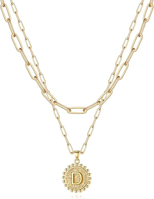 Yoosteel Gold Initial Necklaces for Women, 14K Gold Plated Dainty Layering Paperclip Link Chain N... | Amazon (US)