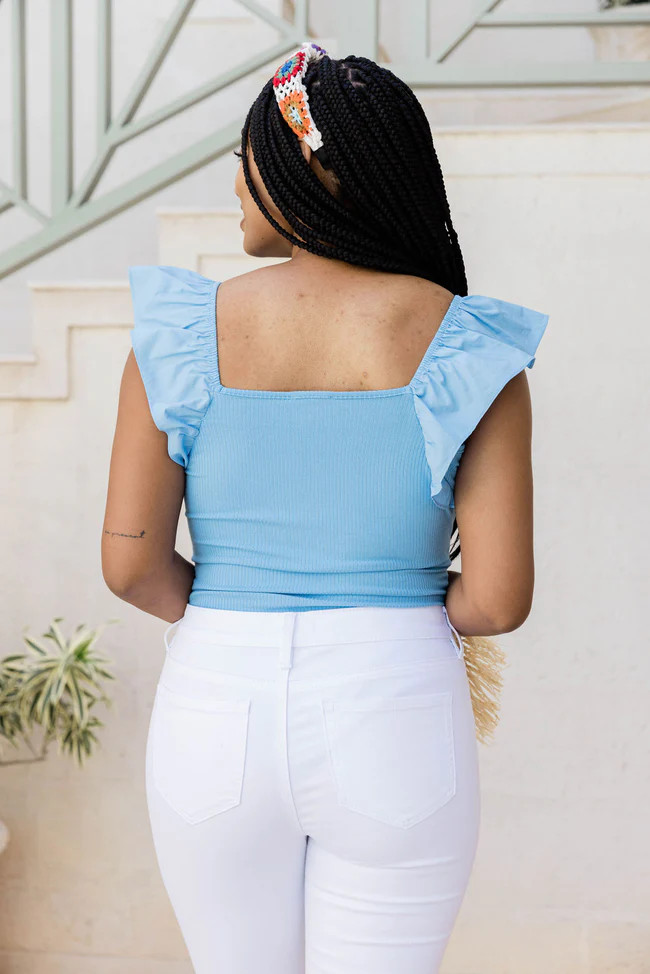 Love In Color Blue Flutter Sleeve Bodysuit | Pink Lily