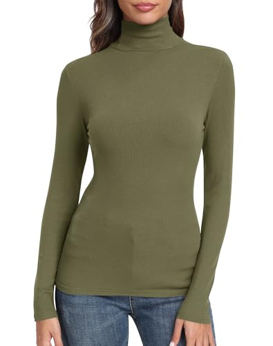 GEMBERA Womens Long Sleeve Turtle Neck Basic Slim Fitted Ribbed Knit Tops Thermal Shirts | Amazon (US)
