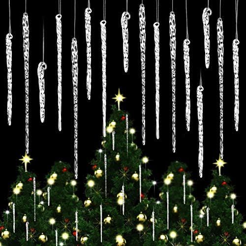 24 Pieces Clear Glass Icicle Christmas Tree Ornaments 4 Sizes 2.4-7.1 Inch Twisted Clear Icicle Drop | Amazon (US)
