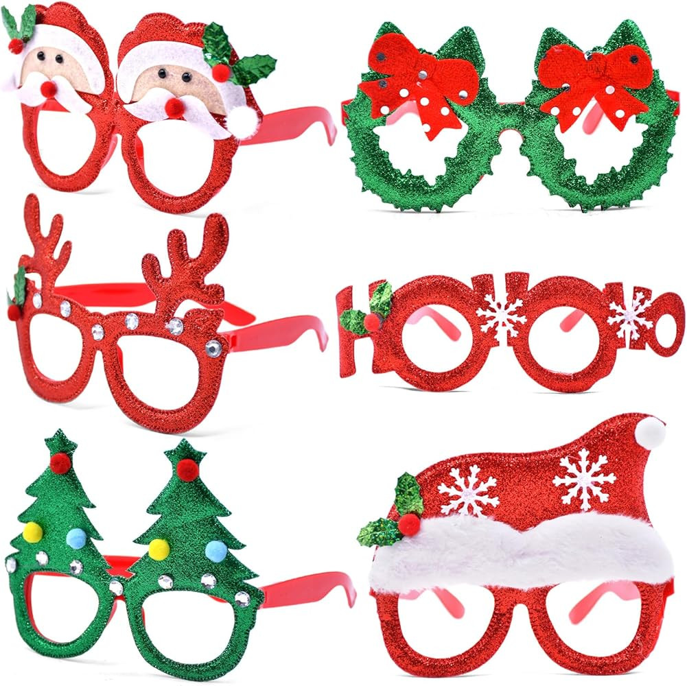 6 Pcs Glasses Party Decor, Glitter Party Sunglasses Frames Novelty Costume Eyeglasses Photo Props... | Amazon (US)