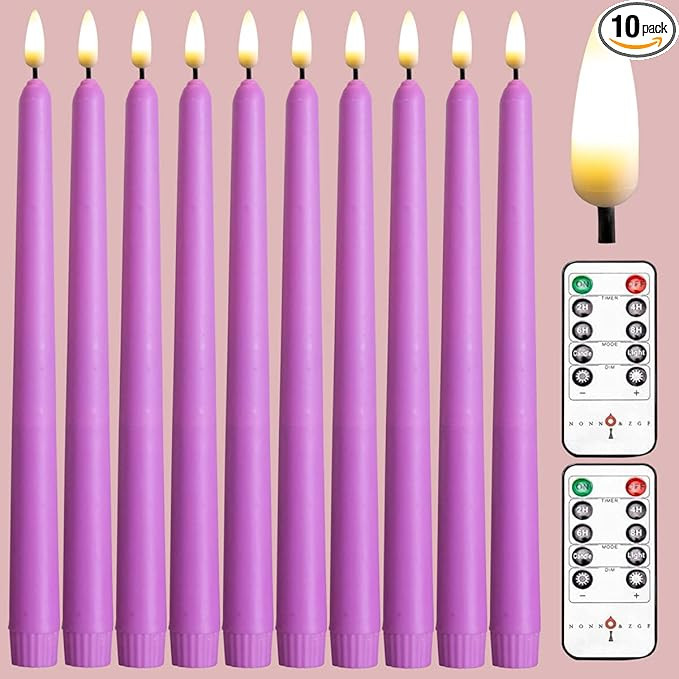 NONNO & ZGF 10 Pack Purple Flameless 11'' Wax Covered Taper Candles with 2 Remote, Use 2-AA Batte... | Amazon (US)