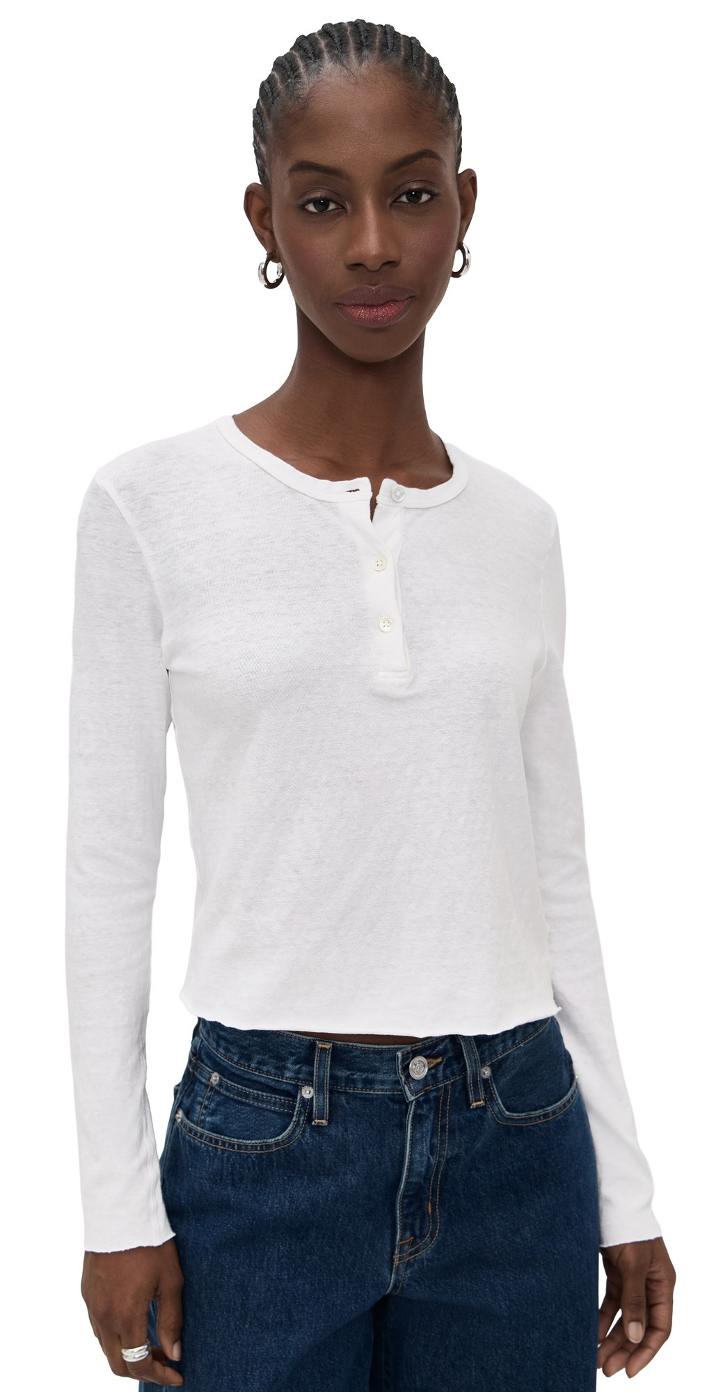 James Perse Slub Jersey Shrunken Long Sleeve Henley White 0 | Shopbop