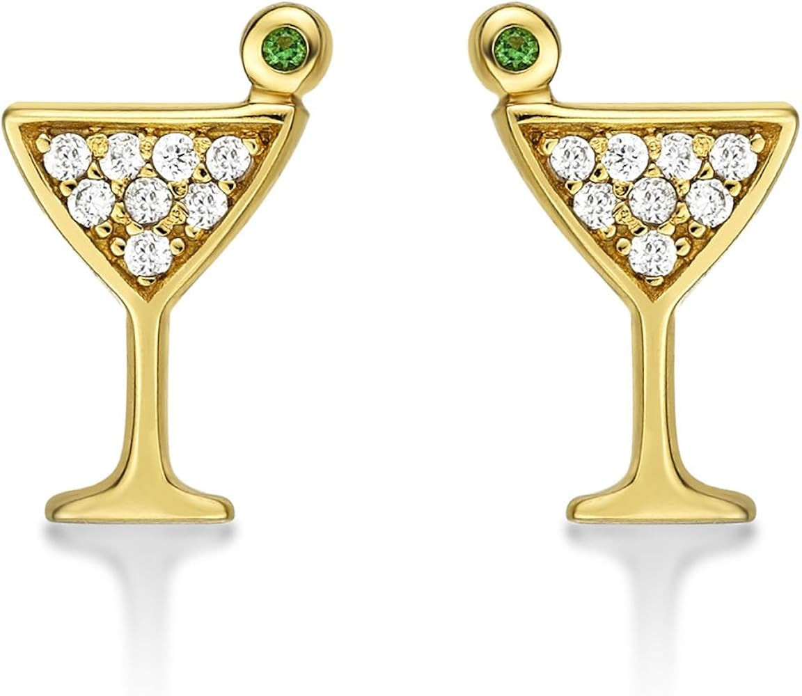 Small Cocktail Glass Earrings in 925 Sterling Silver with Cubic Zirconia Stones, Mini Cocktail Gl... | Amazon (US)