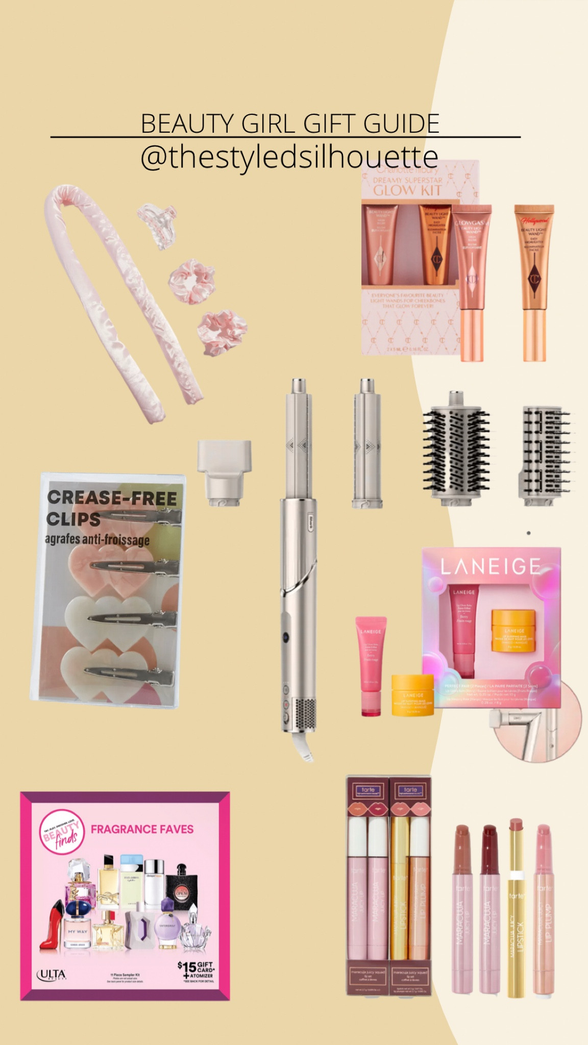 Beauty gift guide // shark hair stylist// lip mask// crease free clips// Charlotte Tillberry glow kit//heartless hair styler// tarte juicy lips// fragrance kits// 

#LTKHoliday #LTKSeasonal #LTKbeauty