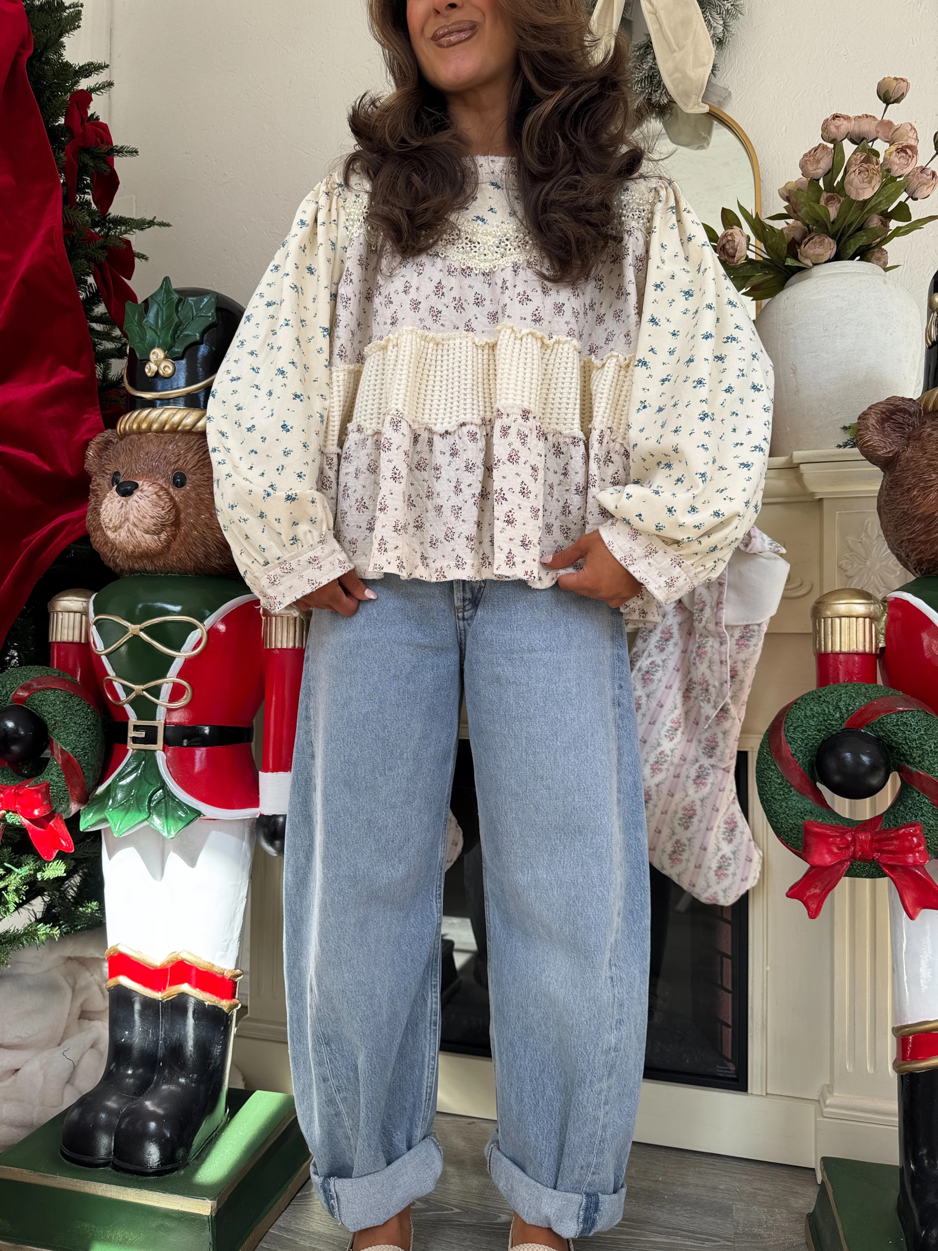 Mistletoe Willow Balloon Sleeve Top (Cream) BESTSELLER | Shop Your Darling Style