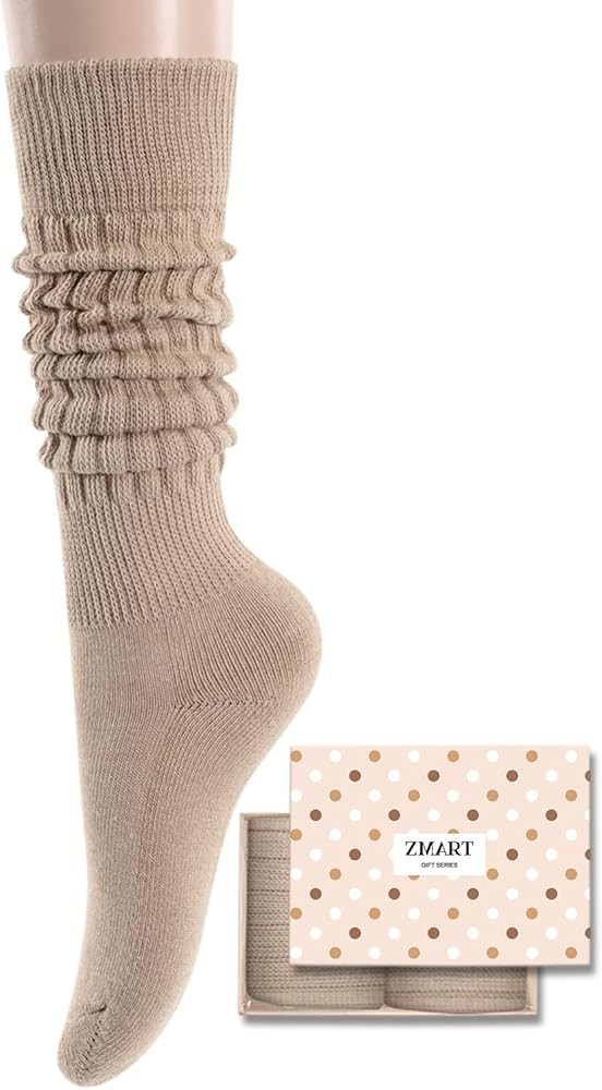 Zmart Women Slouch Socks - Cozy Scrunch Socks, 80s Style in White, Black, Orange & Cream | Amazon (US)