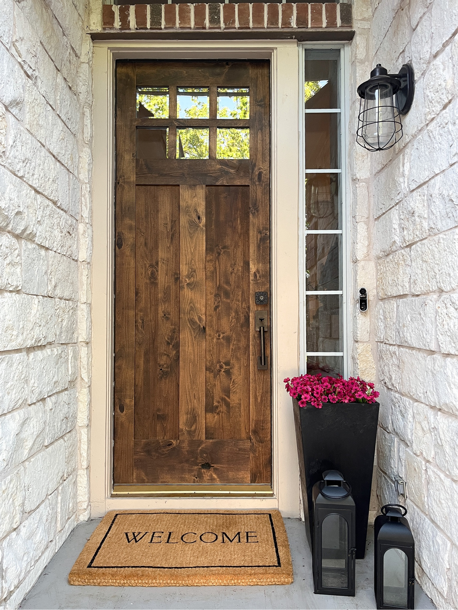 McGee front door mat Welcome mat on front porch with faux flowers black planter and lanterns 

#LTKsalealert #LTKSeasonal #LTKhome