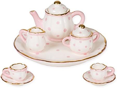 Sea Island Pink and White Polka Dot Design Porcelain Children's 10 pc. Tea Party Set | Amazon (US)
